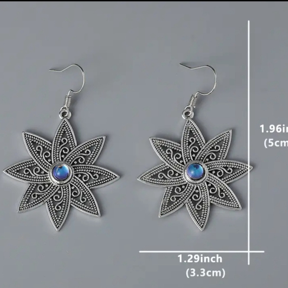 Floral Silvery Design Dangle Earrings Retro Bohemian Style #15 - Picture 4 of 5